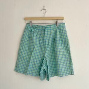 LizSport – Vintage Blue Plaid Cotton Trouser Shorts